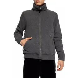 MONCLER Daunenjacke Montgenevre Woll Jacke mit Abnehmbarer Shearling-Kragen gerippte Bündchen, elastischer Saum, Logo-Patch am Ärmel grau L