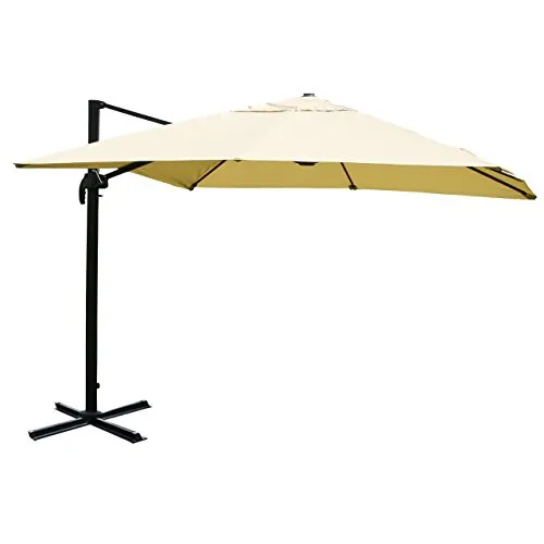 Mendler Gastronomie-Ampelschirm HWC-A96, 3x3m - Sonnenschirm mit windstabiler Bauweise und 5-facher Höhen-/Neigungswinkelverstellung, ideal für Gastronomie und Terrassen. Witterungsfest und in elegantem Creme erhältlich.