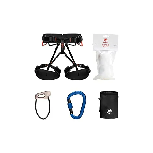 Mammut 4 Slide Climbing Package | Klettersteigset, Mit Klettergurt, Karabiner, Sicherungsgerät, Chalk Bag und Chalk Balls, Ausrüstung zum Klettern, Absturzsicherung | M-XL