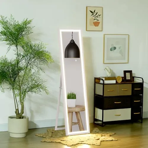 Homcom Ganzkörperspiegel, Weiß, 40x160 cm – Eleganter Standspiegel mit LED-Beleuchtung - Stilvoller Ganzkörperspiegel in Weiß, 40x160 cm, mit abnehmbaren LED-Leisten und Touch-Steuerung. Ideal für jeden Raum, sorgt für perfekte Reflexion und stimmungsvolle Beleuchtung.