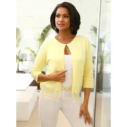 Witt Strickjacke Cardigan in Zitrone - Stylischer Cardigan in frischem Zitronen-Gelb, perfekt für den Frühling. Aus weichem Viskose-Polyamid-Mix, maschinenwaschbar und 3/4-Ärmeln für einen lässigen Look.