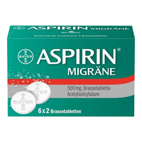 Aspirin Migräne Brausetabletten 12 St - Migräne Tabletten mit Acetylsalicylsäure (ASS) für schnelle Linderung migränebedingter Kopfschmerzen und Begleitsymptome, dank innovativem Puffersystem für schnelle Wirkstoffaufnahme.