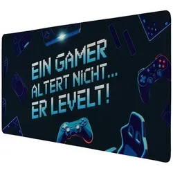 Ein Gamer altert nicht - Er levelt Schreibtischunterlage 89x40cm XXL Mauspad Gaming Controller und Spielkonsole Perfekt für Gaming-Stuhl Mit futuristischem Lichtstrahl