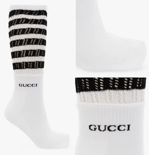 GUCCI WHITE OPENWORK Double-Layered Striped Tennis Socks Sneakers Socken New XS