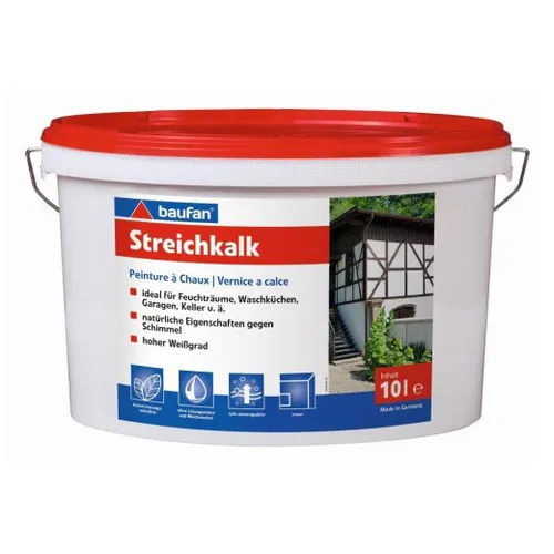 Baufan Streichkalk Gebrauchsfertig 10 L - Innen- & Außenfarbe, hochdeckend und schimmelresistent, ideal für gesundes Raumklima und einfache Anwendung.