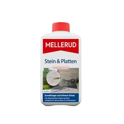 Mellerud Steinimprägnierung 1 Liter - Reinigungsset für Natur- und Kunststeine, lösemittelfrei und schützt bis zu 3 Jahre vor Nässe und Verschmutzungen. Erhält die Struktur und Wasserdampfdurchlässigkeit der Flächen.