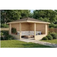 Alpholz 5-Eck Gartenlaube Maik-40 aus Massiv-Holz - Gerätehaus mit 40 mm Wandstärke, inklusive Montagematerial und Sturmleiste für optimale Windsicherung, ideal für sicheren Stauraum im Garten.