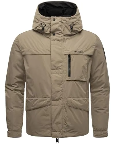 STONE HARBOUR Herren Winterjacke Yorchii XX in Stone Brown Gr. XL - Wetterfeste Winterjacke mit wärmendem Fleece-Innenfutter und verstellbarer Kapuze. Ideal für kalte Tage, kombiniert urbanen Stil mit praktischen Details wie versteckten Taschen und elastischen Ärmelabschlüssen.