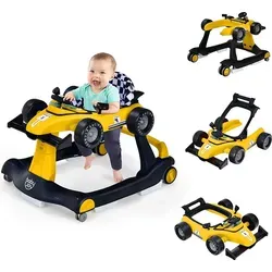 COSTWAY 4 in 1 Lauflernwagen mit einstellbarer Höhe und Geschwindigkeit, Babykart mit Anti-Rutsch-Pads, Klappbarer Baby Walker mit Universalräder... - Gelb