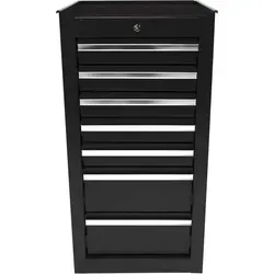 Schmaler Werkzeugschrank schwarz mit 7 Schubladen - Hochwertiger Werkzeugschrank aus pulverbeschichtetem Metall mit 7 kugelgelagerten Schubladen. Ideal für platzsparende Aufbewahrung und zuverlässigen Zugriff auf Werkzeuge. Mit abschließbaren Schubladen für zusätzliche Sicherheit.