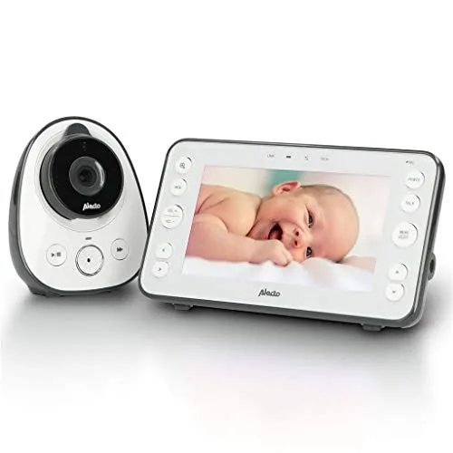 Alecto DVM-150 Babyphone mit Kamera und 5" Farbdisplay - Babyphone mit Nachtsicht und Temperaturüberwachung, ideal für Eltern, die stets in Kontakt mit ihrem Baby bleiben möchten.