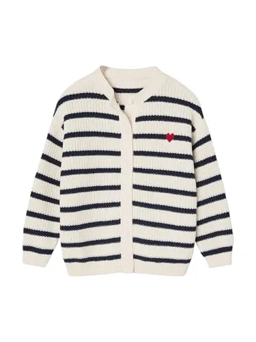 Vertbaudet Mädchen Strickjacke mit kleinen Stickereien wollweiß gestreift Herz 128