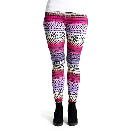 cosey - Bunte Bedruckte Motiv-Leggings (Einheitsgröße) - Design Aztec Multicolor