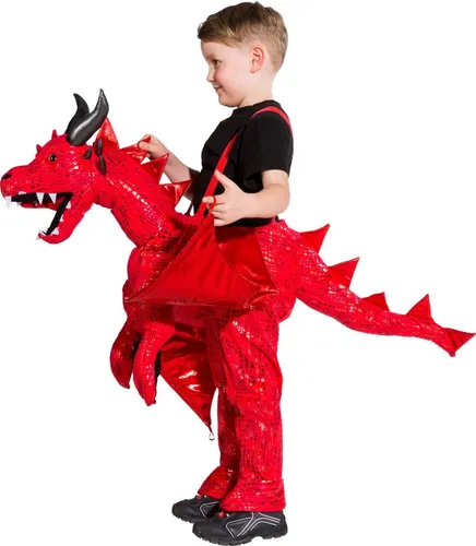 Roter Drache Huckepack Kostüm für Kinder - Kostüme für Kinder – Ideal zum Hineinsteigen für Ritterspiele und Mittelalter-Partys, fördert die Fantasie und sorgt für unvergessliche Erlebnisse.