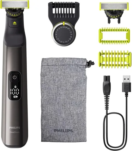 Philips OneBlade Pro 360 Face & Body - Gesichtshaartrimmer mit innovativer 360-Grad-Klinge für müheloses Rasieren und Trimmen an schwer erreichbaren Stellen. 100 % wasserdicht und mit 20 Längeneinstellungen für individuelle Styles.