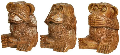 Die drei Affen, nichts hören, nichts sehen, nichts sagen, Holz, handgeschnitzt