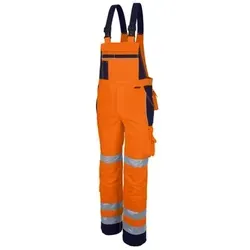 Latzhose "PRO WS" warnorange/marine, Größe 64 - Hochsichtbare Arbeitskleidung - Arbeits- & Schutzkleidung mit reflexiven Elementen für optimale Sichtbarkeit, vielseitigen Taschen und elastischem Stretcheinsatz für maximalen Komfort.