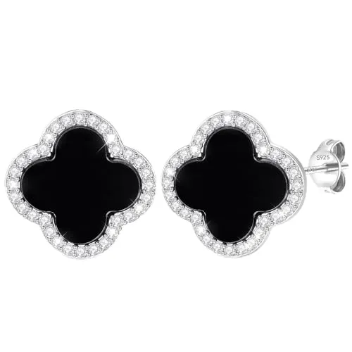 J.Fée Kleeblatt Ohrringe Silber 925 Kleeblatt Ohrstecker Silber Antiallergie Vierblättriges Ohrringe Damen mit Cubic Zirkonia, Dupes Schmuck Geschenk Für Frauen