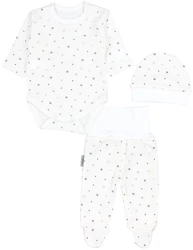 TupTam Baby Mädchen Jungen Bekleidungsset Langarmbody Hose Mütze mit Aufdruck Spruch 3 teilig, Farbe: Sternchen Schwarz Beige Ecru, Größe: 62