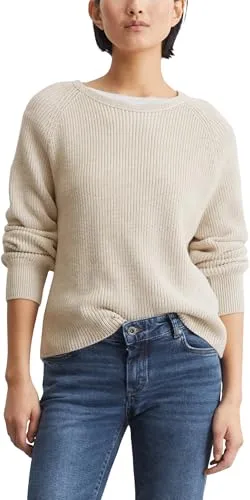 Rundhalspullover MARC O'POLO Damen S beige - Klassischer Damen-Pullover aus 97% Baumwolle mit elastischer Strick-Qualität für hohen Tragekomfort. Ideal für Freizeit und Arbeit, hält warm und ist vielseitig kombinierbar.