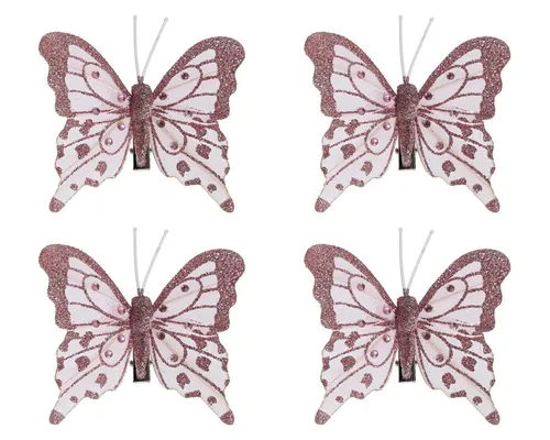 Kaemingk Christbaumschmuck, Schmetterling mit Clip 8cm 4er Set Rosa