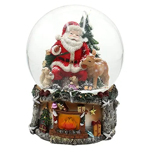 Dekohelden24 XXL Schneekugel mit Weihnachtsmann, Reh und Tannenbaum - Festliche XXL Schneekugel mit Weihnachtsmann, Reh und Sound. Aufwendig dekorierter Sockel und Melodie-Spielwerk sorgen für stimmungsvolle Weihnachtsakzente.
