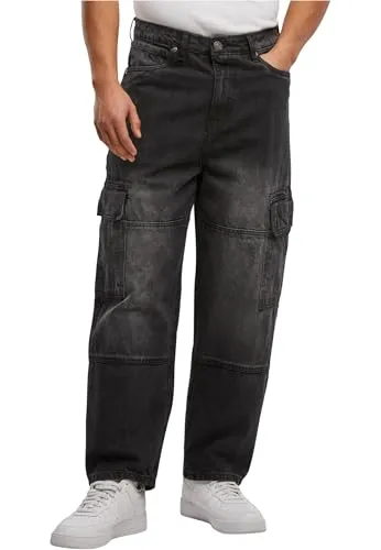 Urban Classics Men's TB6747-Tapered Heavy Ounce Baggy Cargo Jeans, Black Washed, 36