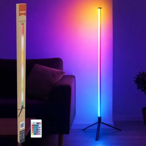 Grundig LED Stehlampe 120 cm – RGB Lampe mit Fernbedienung – Schlaf- und Wohnzimmerlampe – Stromversorgung über USB – mit 4 Lichtmodi und 60 LEDs - für Gaming und Deko