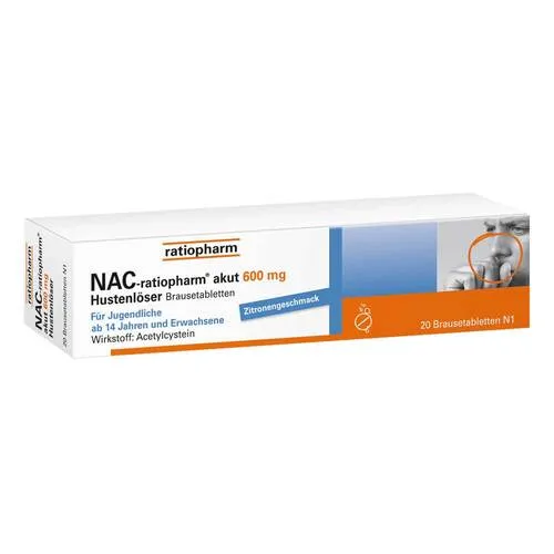 Nac-Ratiopharm Akut 600mg Hustenlöser - Arzneimittel zur Verflüssigung zähen Schleims in den Atemwegen. Unterstützt beim Abhusten und erleichtert die Atmung bei Atemwegserkrankungen.
