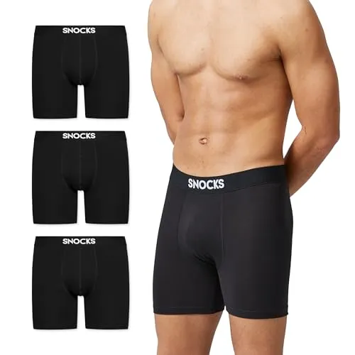 SNOCKS Boxershorts Herren, 3er Set, bequeme Unterhosen mit längerem Bein - Bequeme Boxershorts für Herren aus hochwertiger Baumwolle, mit druckfreiem Komfortbund und längerem Bein für optimalen Tragekomfort. Perfekt für den Alltag in stilvollem Schwarz.