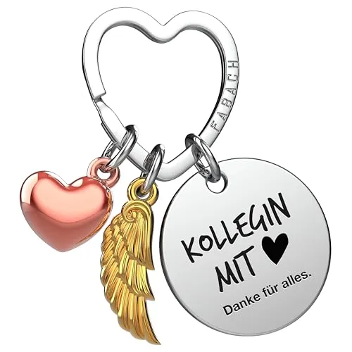 FABACH Beste Kollegin Schlüsselanhänger Schutzengel Glücksbringer mit Herz und Gravur - Abschied Kollege Abschiedsgeschenk - Geschenke Arbeitskollegin Geschenk für Kollegin mit Herz