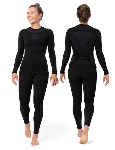 Occulto Damen Skiunterwäsche Set Lindsey – Thermoshirt & Thermounterhose Schwarz Grau S - Hochwertige Skiunterwäsche für Damen, bestehend aus Thermoshirt und Thermounterhose. Ideal für kalte Tage und Wintersport, mit hervorragender Wärmeisolierung und optimaler Bewegungsfreiheit. Recycelte Verpackung für umweltbewusste Käufer.