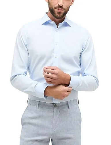 ETERNA Herren Langarmhemd "SLIM FIT" in Hellblau - Bügelfreies SLIM FIT Langarmhemd aus 100% Baumwolle, ideal für Büro und Freizeit. Genießen Sie den hohen Tragekomfort und die moderne Passform ohne Knitterfalten!