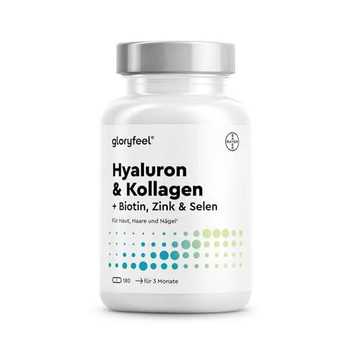 Hyaluronsäure Kollagen Komplex - 180 Kapseln - Kollagen-Präparate mit hoch bioverfügbarem Hyaluron, Biotin und Vitamin C aus Acerola für gesunde Haut, Haare und Nägel. Ideal für 3 Monate Anwendung, ohne unerwünschte Zusätze.