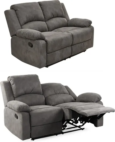 luma-home 2-Sitzer Sofa mit Relaxfunktion, Vintage Anthrazit - Einzelsofas mit halbautomatischer Relaxfunktion für optimalen Sitzkomfort, ideal zum Entspannen und Erholen. Hochwertiger Tonnentaschenfederkern und pflegeleichte Mikrofaser im Vintage-Design.