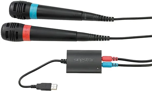 PS2 Original SingStar Mikrofon Doppelpack mit USB Adapter - Zubehör für Playstation 2, ideal für Karaoke-Fans, ermöglicht ein unvergessliches SingStar-Erlebnis mit zwei Mikrofonen.