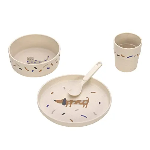 Dish Set PP/Cellulose Little Mateys royal blue - Kinderbesteck-Set mit Teller, Schälchen, Becher und Löffel, rutschfest und BPA-frei, leicht und nachhaltig, spülmaschinen- und mikrowellengeeignet.