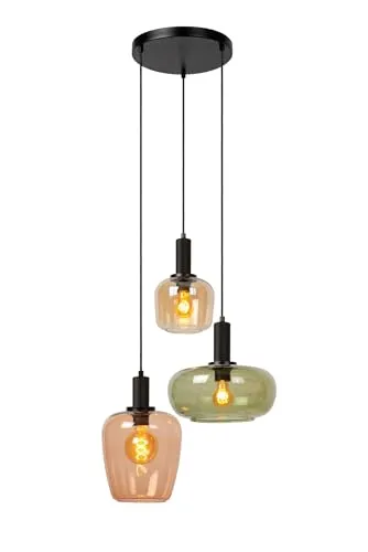LUCIDE ILONA Pendelleuchte - 3xE27 in Schwarz - Moderne Pendelleuchte mit höhenverstellbarem Design, ideal für stimmungsvolle Beleuchtung in Wohnräumen. Perfekt dimmbar, für individuelle Lichtstimmungen.