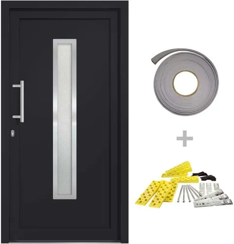 vidaXL Haustür Anthrazit mit Handgriff-Set - Eingangstür mit elegantem Design, 108x208 cm, hochwertige Sicherheit mit 5 Pilzkopfverriegelungen und komplettem Montageset für einfachen Einbau.
