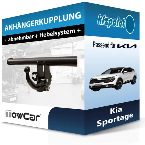 TowCar Abnehmbare Anhängerkupplung für Kia Sportage 09.2021-jetzt - Anhängerkupplung von TowCar, abnehmbar und ohne Eintragung in Fahrzeugpapiere, ideal für eine Anhängelast von bis zu 2320 kg.