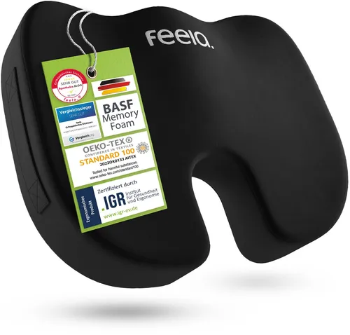 feela Sitzkissen orthopädisch - Steißbeinkissen für Stuhl, Bürostuhl, Auto, fördert gesunde Sitzhaltung und lindert Schmerzen mit Memory-Schaum