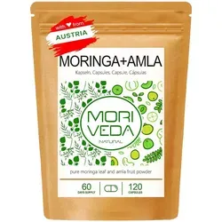 Moringa+Amla Kapseln I Immunsystem & Energie I Moringa Oleifera Blattpulver & natürliches Vitamin C aus Amla (Amalaki) I vegan I 120Stk. von Moriveda