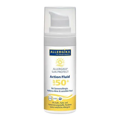 Allergika Sun Protect Action Fluid LSF 50 + Creme 200 ml - Arzneimittel für hochwirksamen Sonnenschutz mit Lichtschutzfaktor 50+, ideal für empfindliche Haut und langanhaltenden Schutz.