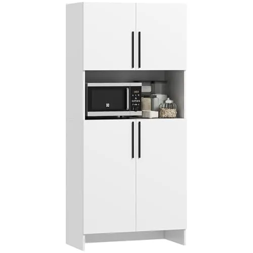 HOMCOM Küchenschrank mit Mikrowellenablage - Midi- & Hochschrank für die Küche mit Soft-Close-Tür und viel Stauraum, ideal für Küchenutensilien und Geräte. Modernes Design in Weiß, perfekt für jedes Zuhause.