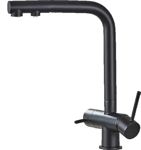 KLARWERK Felix - 3 Wege Premium Armatur in Schwarz matt - Hochwertige Edelstahl-Mischbatterie für Küche mit Filter- und Sprudelanschluss, 360° drehbar und ausziehbar bis 40cm für maximalen Komfort.