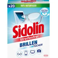 SIDOLIN Brillenputztücher 20 Stück – Optimal für empfindliche Gläser - Praktische Reinigungstücher für Brillen und optische Geräte, einzeln verpackt. Ideal für empfindliche Gläser und Fassungen – für eine streifenfreie Sauberkeit.