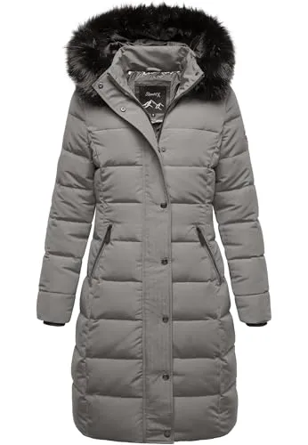 REPUBLIX Damen Gefütterte Winterjacke RJ-8019 in Grau 3XL - Schicke Damen Winterjacke von REPUBLIX mit femininer Passform. Aus robustem, pflegeleichtem Material für optimalen Tragekomfort. Mit Kapuze und Kunstfellkragen für zusätzlichen Wetterschutz. Ideal für Alltag und Freizeit.