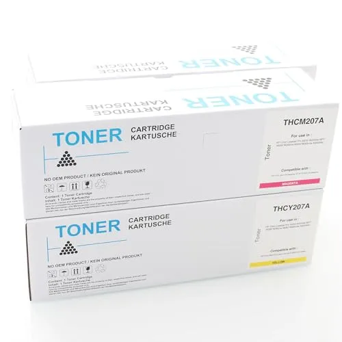 ABC Kompatibles 4X Toner Set für HP 207A (Schwarz, Cyan, Magenta, Gelb) - Alternativ Toner Set für HP 207A mit hoher Seitenleistung: Schwarz 1350 Seiten, Farben je 1250 Seiten. Ideal für Ihre HP Color LaserJet Pro Drucker, einfach umzubauen für effiziente Nutzung.