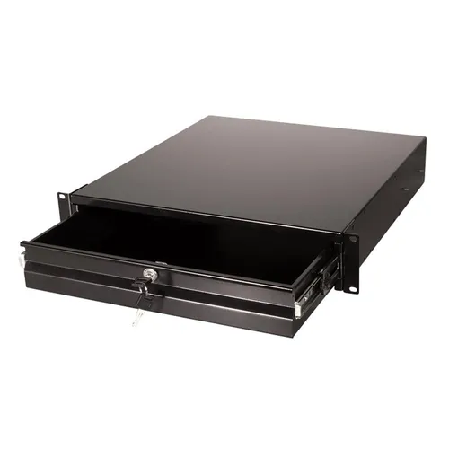 LogiLink SF163B Schublade für 19" Schränke - 2 HE abschließbare Schublade in Schwarz, ideal für sichere Aufbewahrung in Serverräumen und IT-Umgebungen.