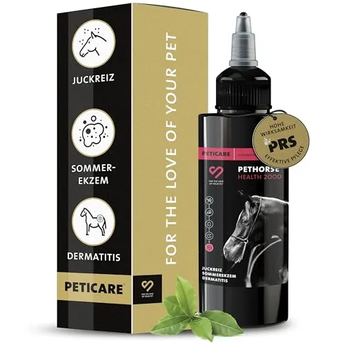 Peticare Spezial-Mittel für Pferde | bei Sommerekzem Dermatitis Ekzem | lindert effektiv Juckreiz & unterstützt Regenerationsprozess, einzigartiges PRS® System für lange Wirkung – petHorse Health 2000